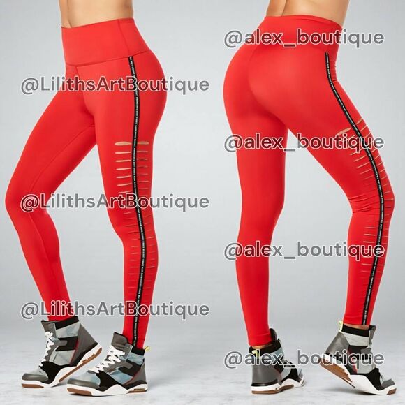 Zumba Lovers High Waisted Slashed Ankle Leggings Vida La Red Size S (E039) - Picture 1 of 6